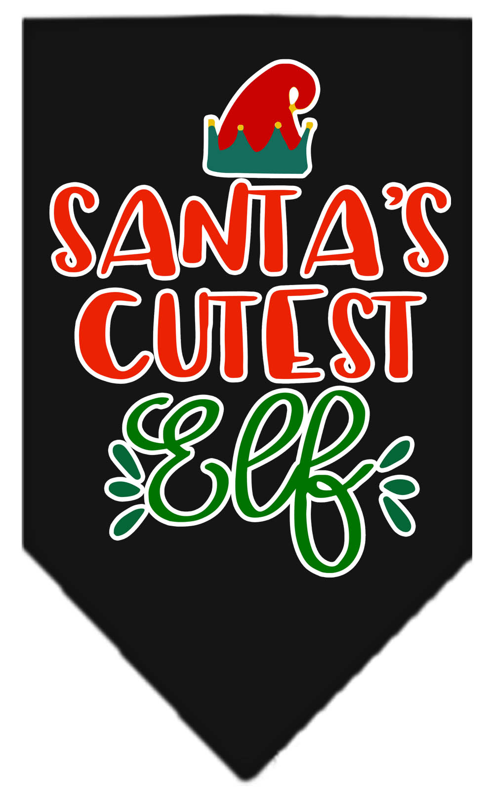 Santa's Cutest Elf Screen Print Bandana Black Small